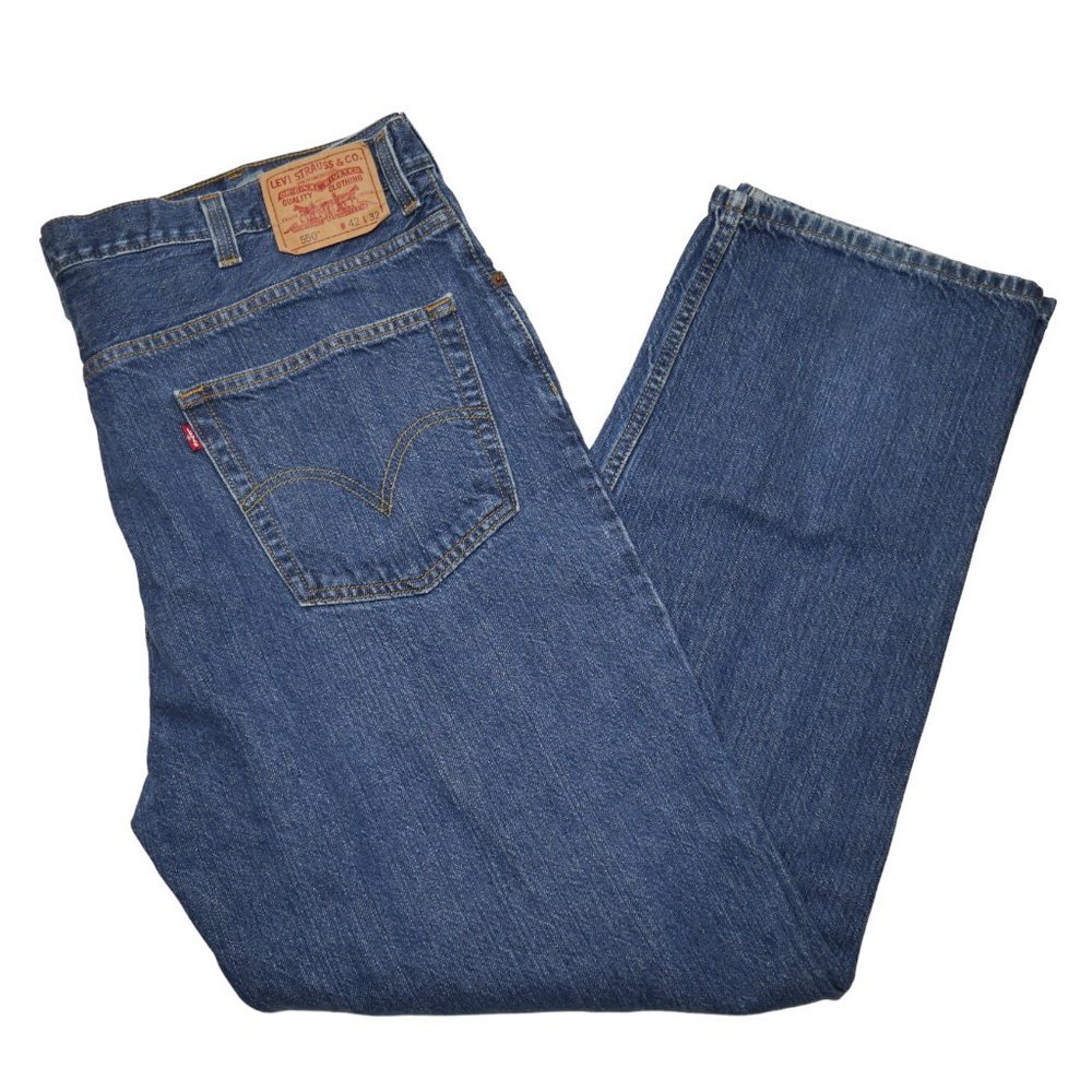 Levis 550 Relaxed Fit Tapered Leg Denim Jeans Men's Size 42x32 Stonewashed Blue